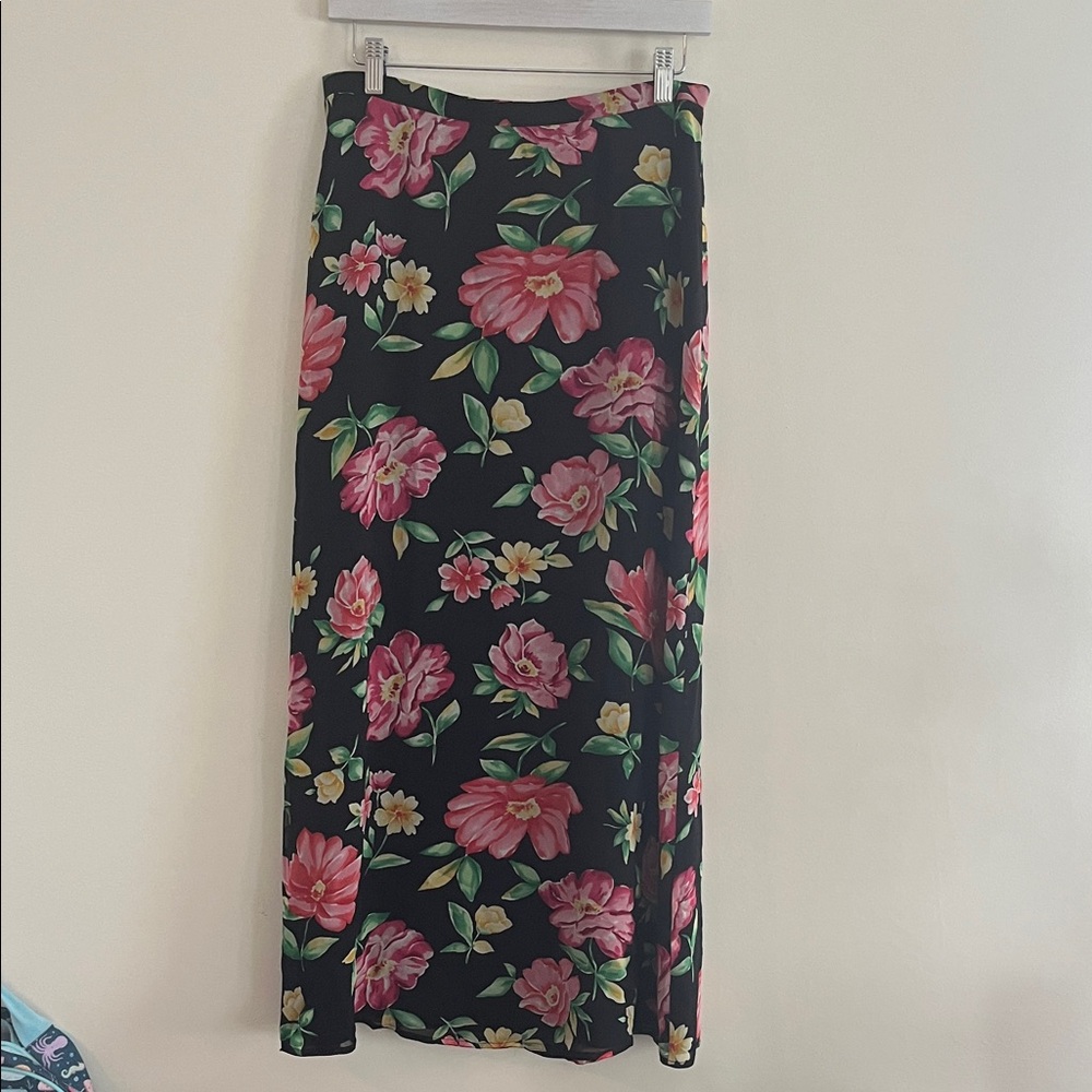 Vintage Due per Due Silk Maxi Skirt‎ Floral Dark Romantic Practical Magic 90s